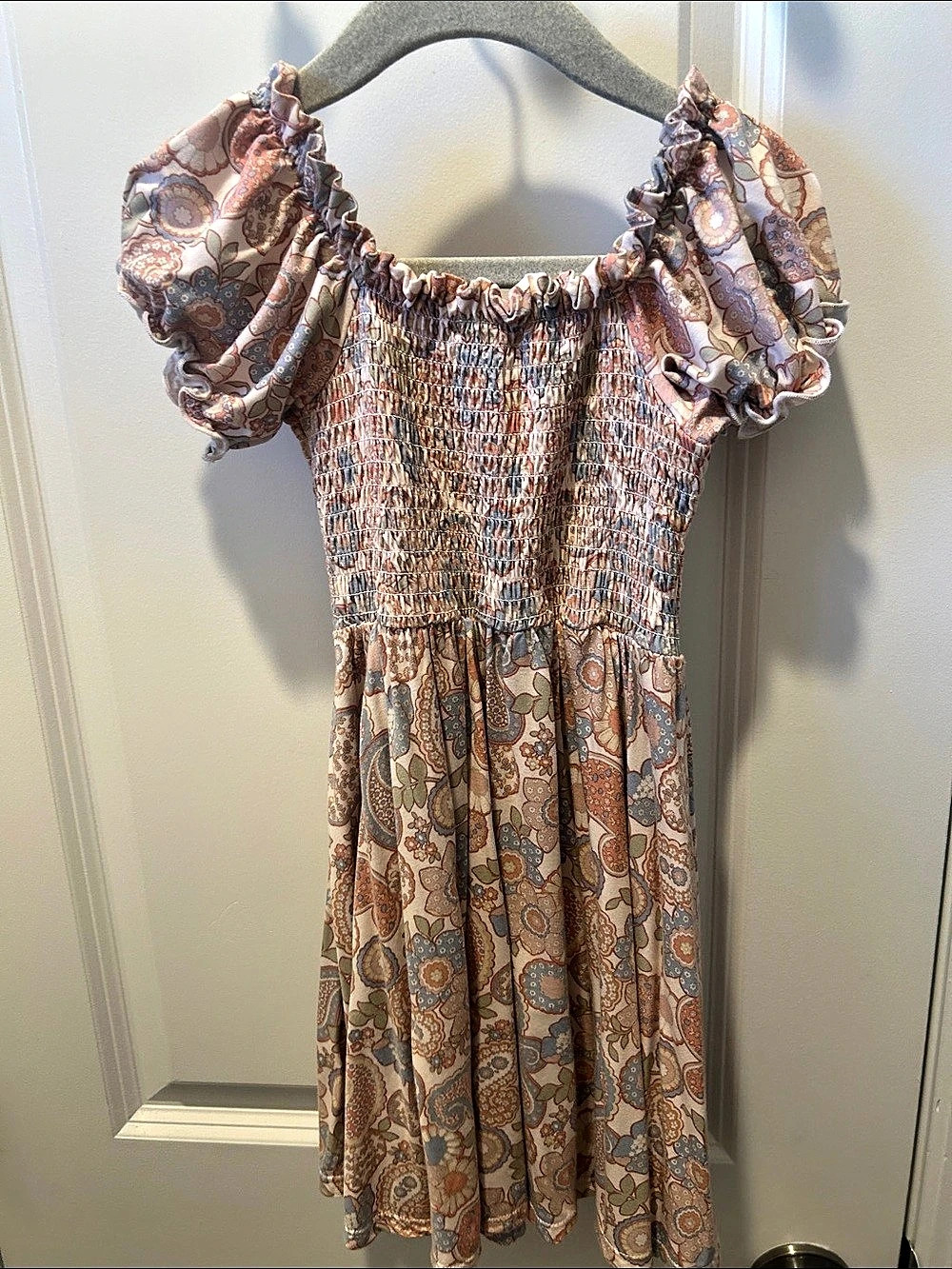Angel Dear Paisley Smocked Dress in Brown & Blue Size 4T Like New